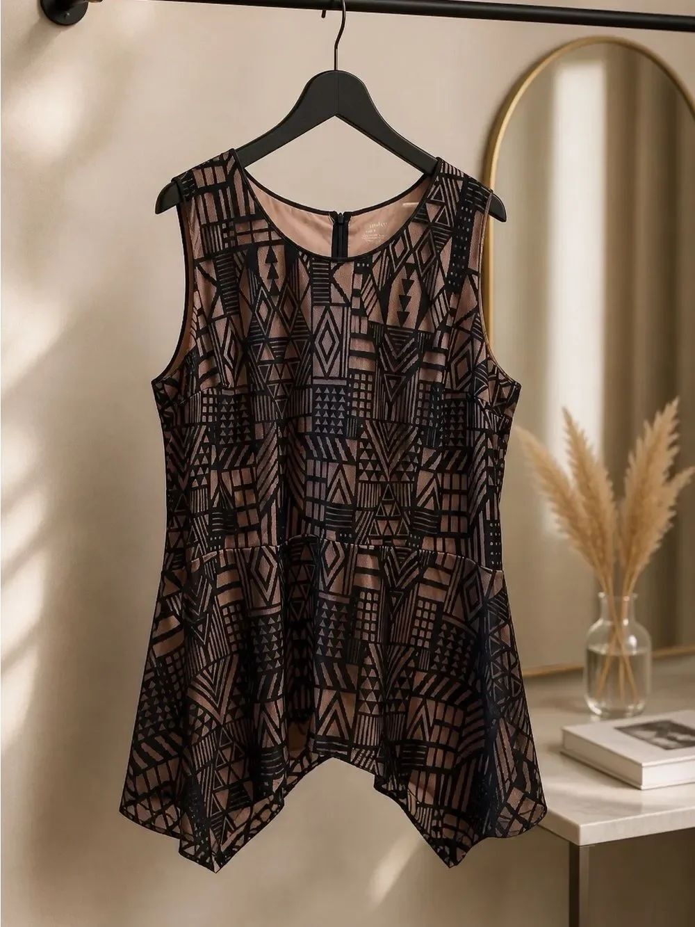 Lane Bryant Black Lace over Tan Sleeveless Blouse Size 22/24